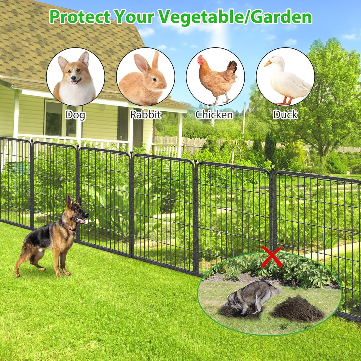 Decorative Black Metal Fencing Garden Fence with Gate, 4.5ft(L) 32in(H) 2 Fence Panels No Dig Fence