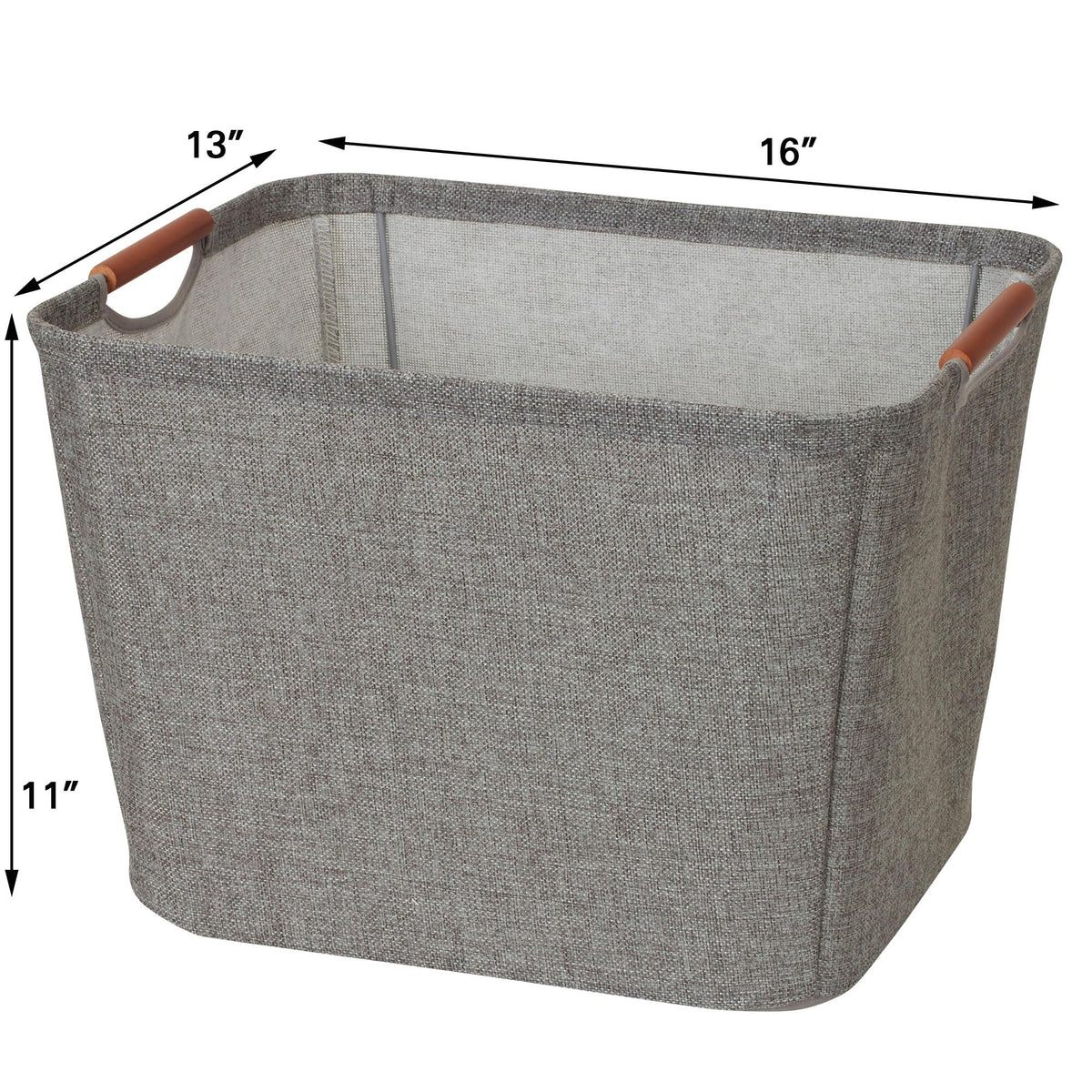 Household Essentials Medium Tapered Soft‑Side Storage Bin with Wood Handles, Gray