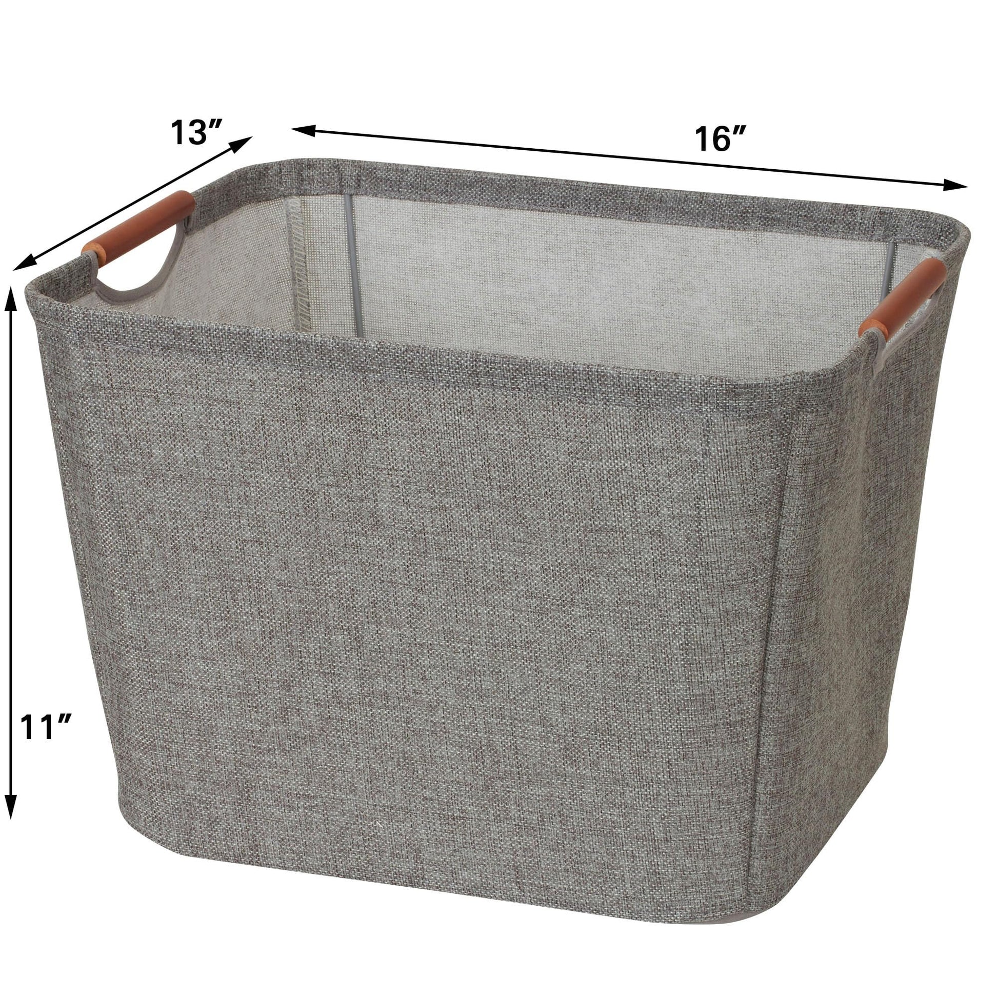 Household Essentials Medium Tapered Soft‑Side Storage Bin with Wood Handles, Gray
