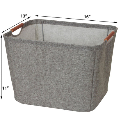 Household Essentials Medium Tapered Soft‑Side Storage Bin with Wood Handles, Gray