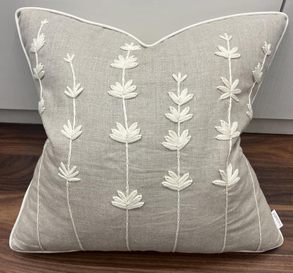 VAGMINE Hand Embroidered Daisy Accent Throw Pillow Cover - 20x20 Inches Square - 100% Linen Natural