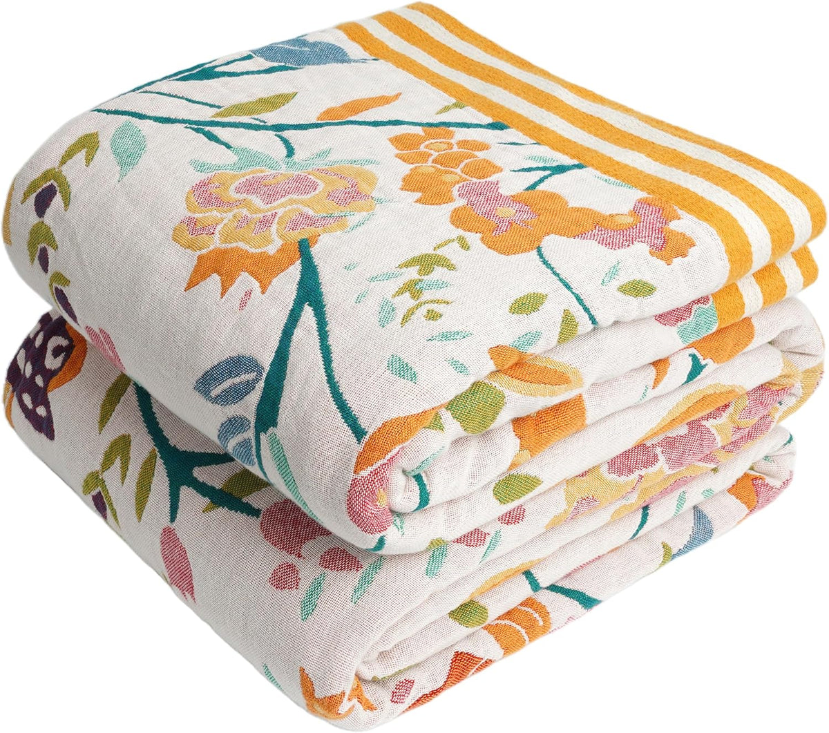 Boho Throw Blanket, 100% Organic Cotton Breathable Ultra Soft 91" x 98" Bed Quilt Throw - All
