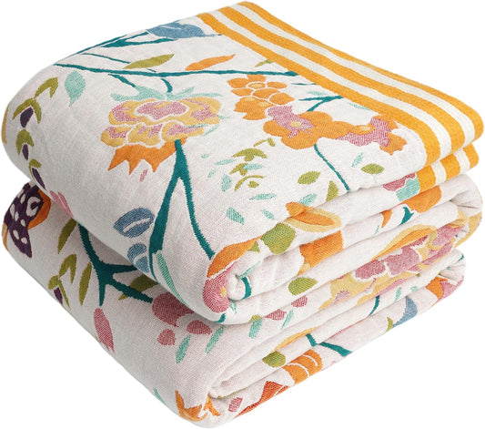 Boho Throw Blanket, 100% Organic Cotton Breathable Ultra Soft 91" x 98" Bed Quilt Throw - All