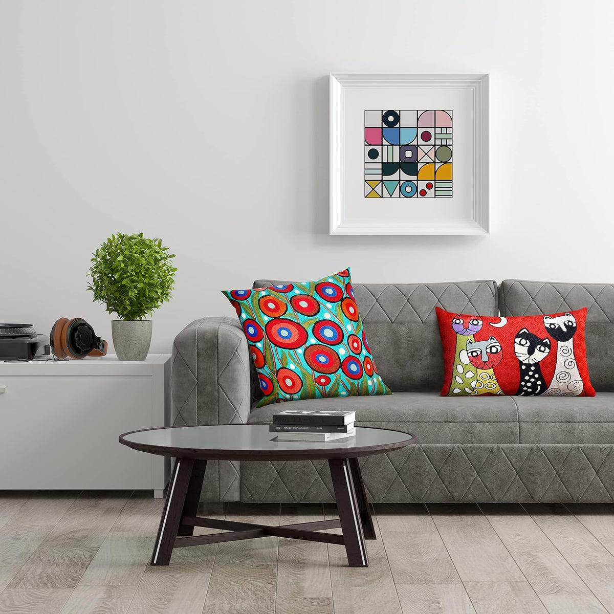 Floral Poppy Pillow Cover - Turquoise Suzani Poppies Accent Chair Cushion - 18x18 Inch Hand