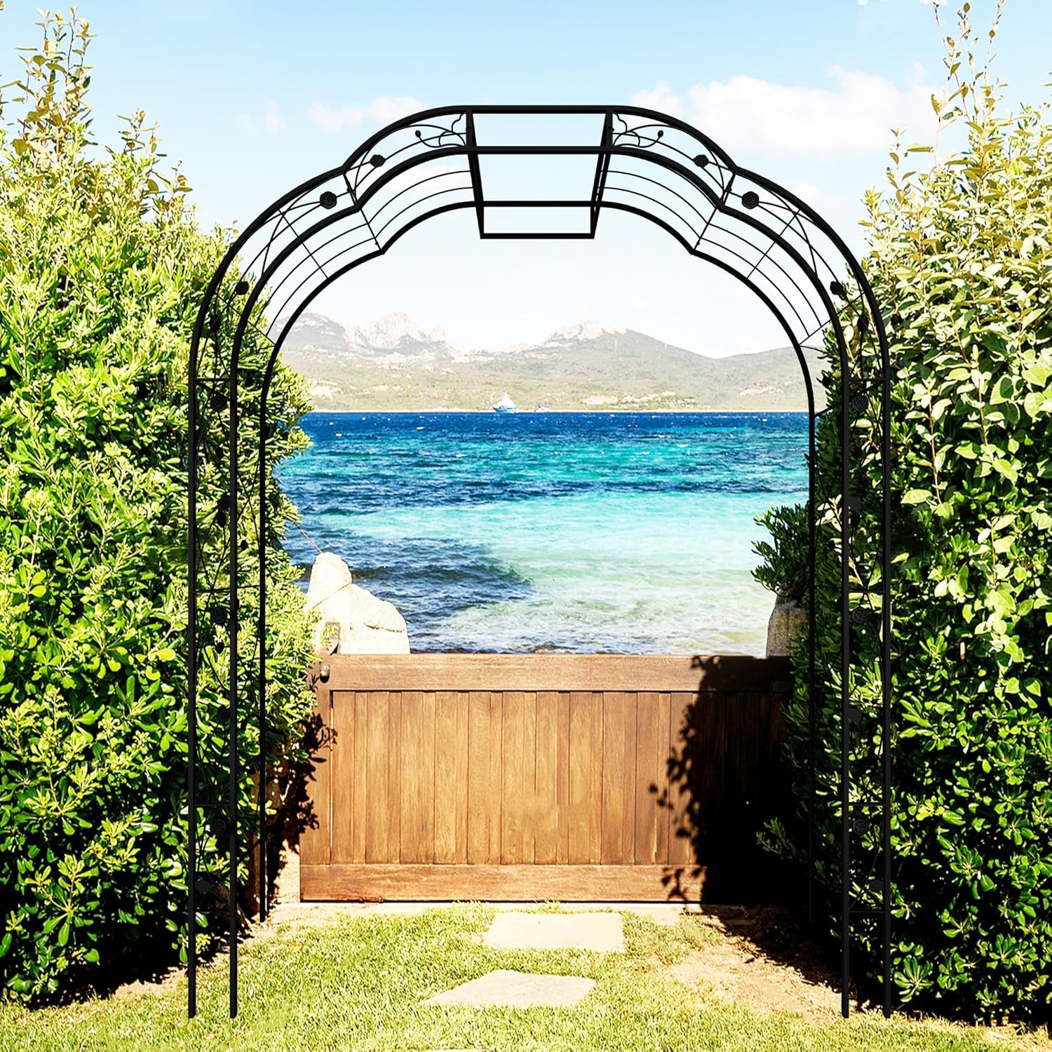 Metal Garden Arch 98.4" H Garden Arbor Trellis for Outdoor Climbing Plants Support Rose Lawn Tall