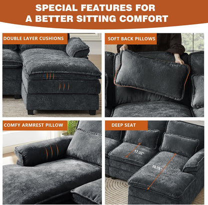 113" Oversized Cloud Couch, U Shape Sectional 4 Seat Sofa with Double Chaises, 2 Layer Cusions
