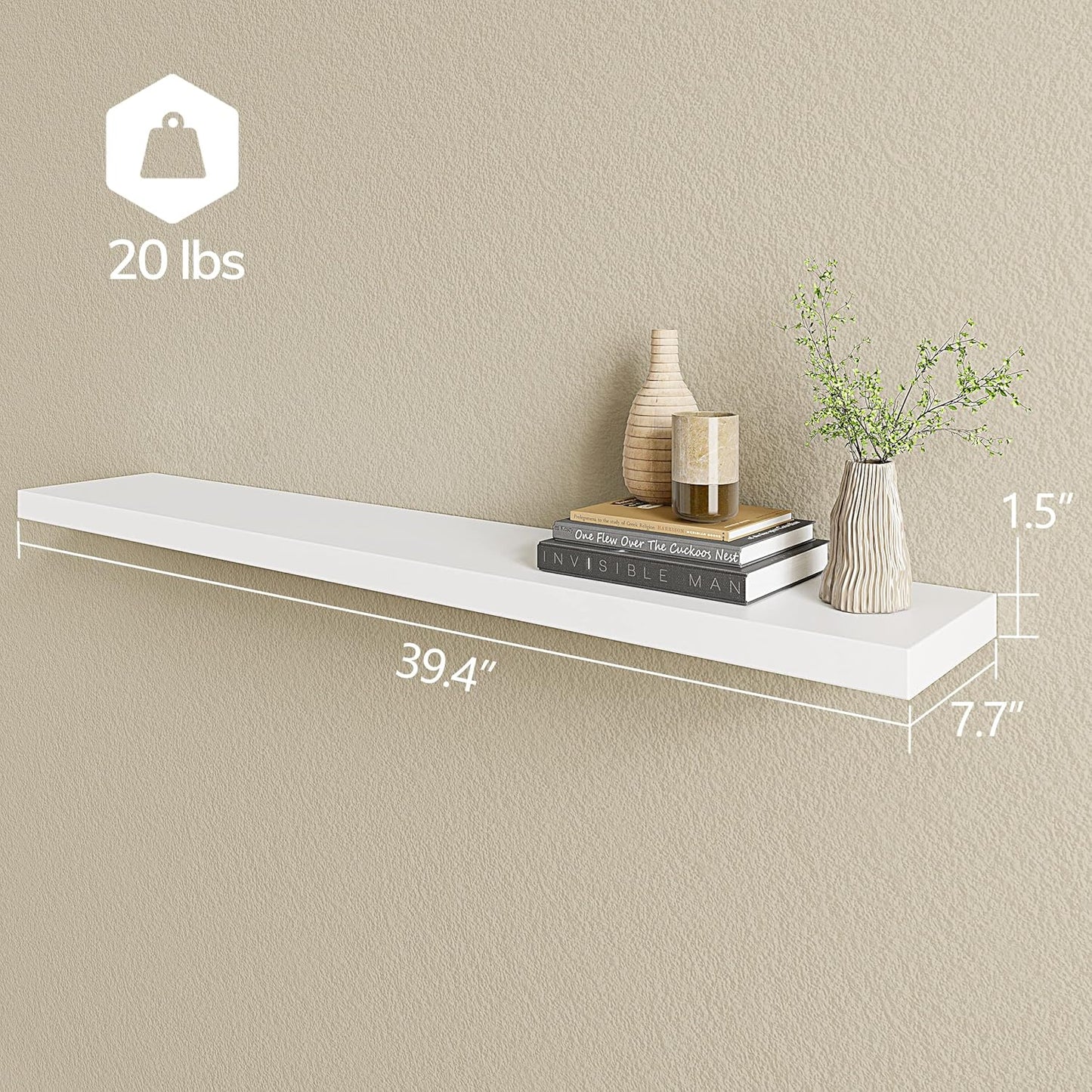 BAMEOS Floating Shelves,40 in W x 8in D Wall Mounted Wooden Shelves with Invisible Brackets Set of
