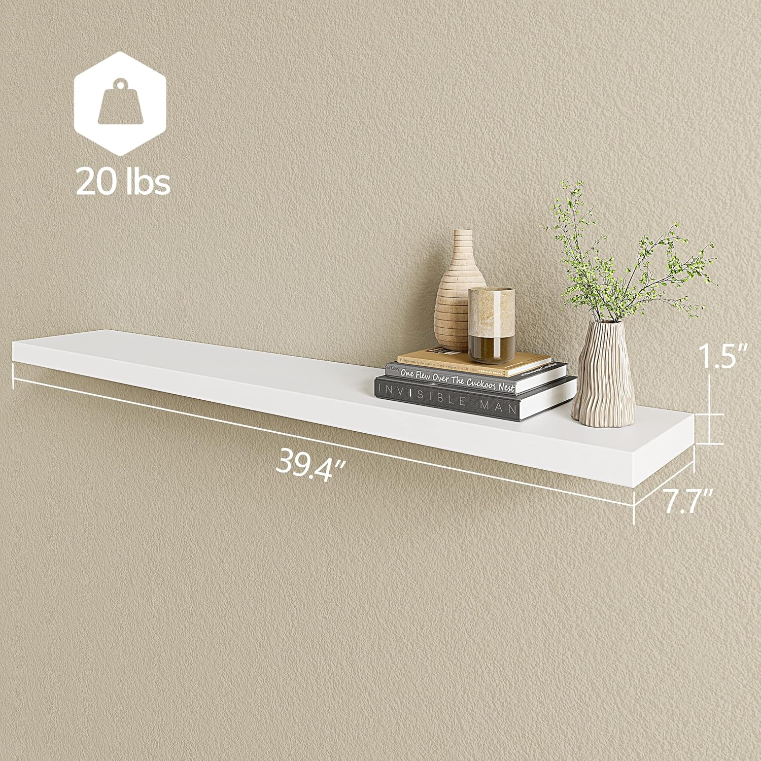 BAMEOS Floating Shelves,40 in W x 8in D Wall Mounted Wooden Shelves with Invisible Brackets Set of
