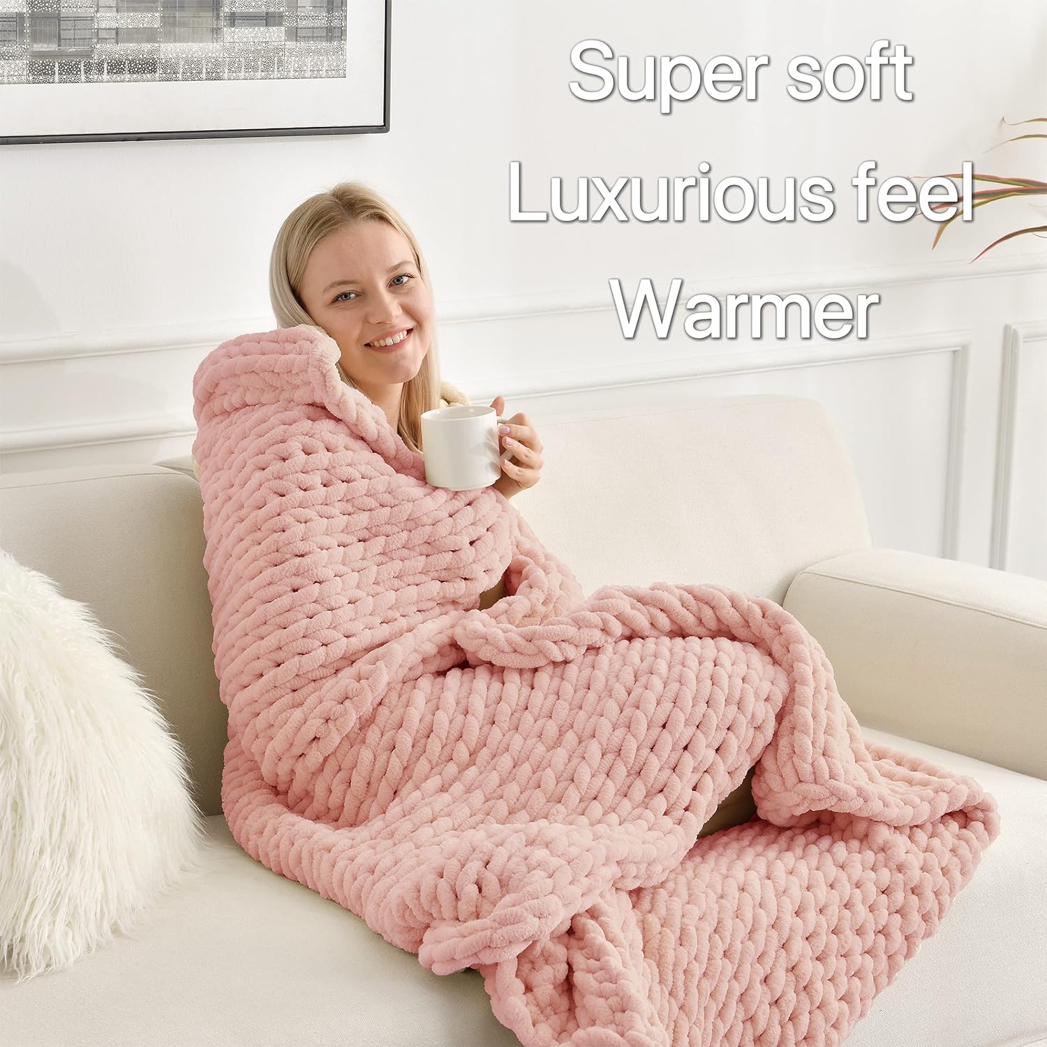 Maetoow Tighter Version Chenille Chunky Knit Blanket Throw 50×60 Inch, Handmade Warm & Cozy Blanket