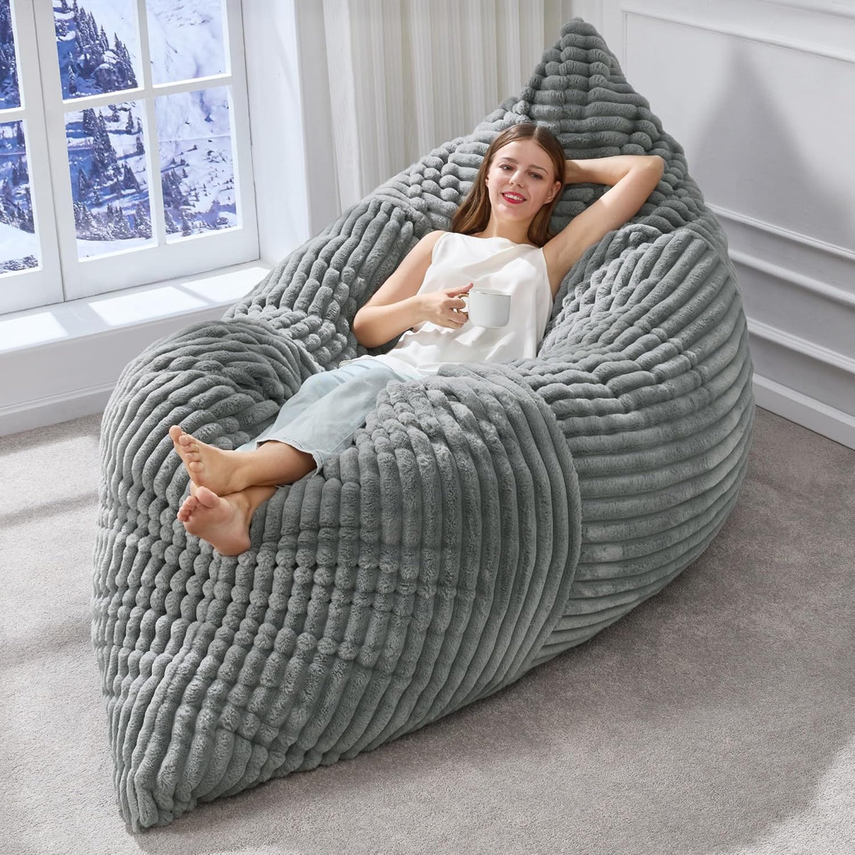 Hobestluk 3 in 1 Bean Bag Chair Giant Bean Bag Chairs Convertible Bean Bag Floor Cushion with