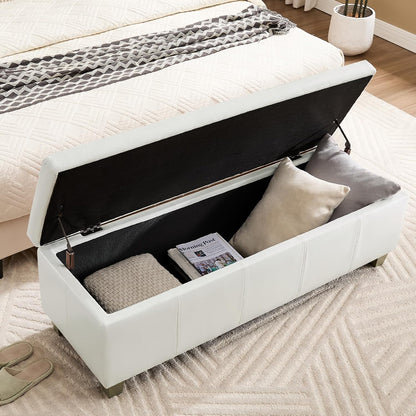 41" Faux Leather Storage Ottoman, Stitch Tufted Rectangle Upholstered End of Bed Storage Bench