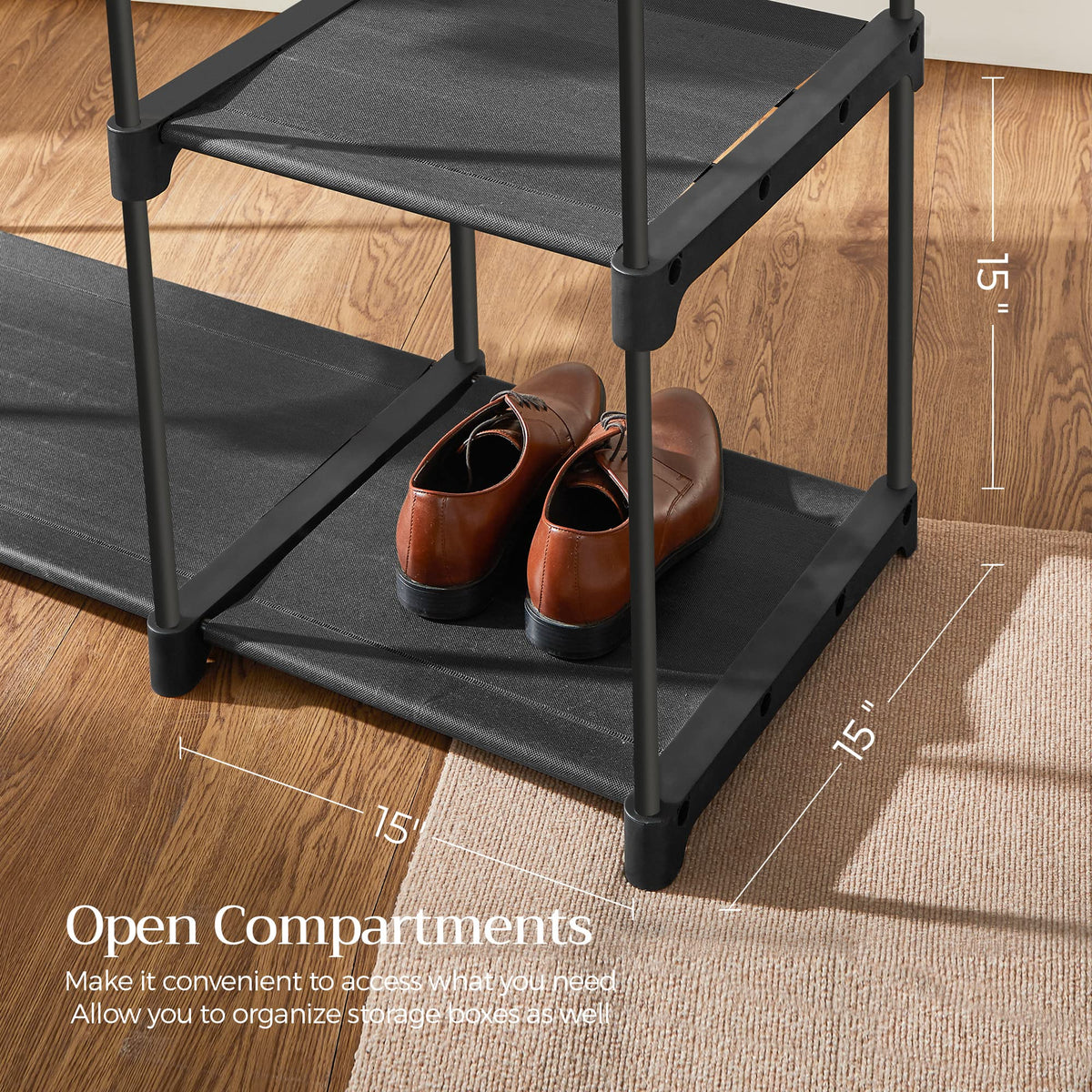 SONGMICS Portable Closet, Freestanding Closet Organizer, Clothes Rack with Shelves, Hanging Rods