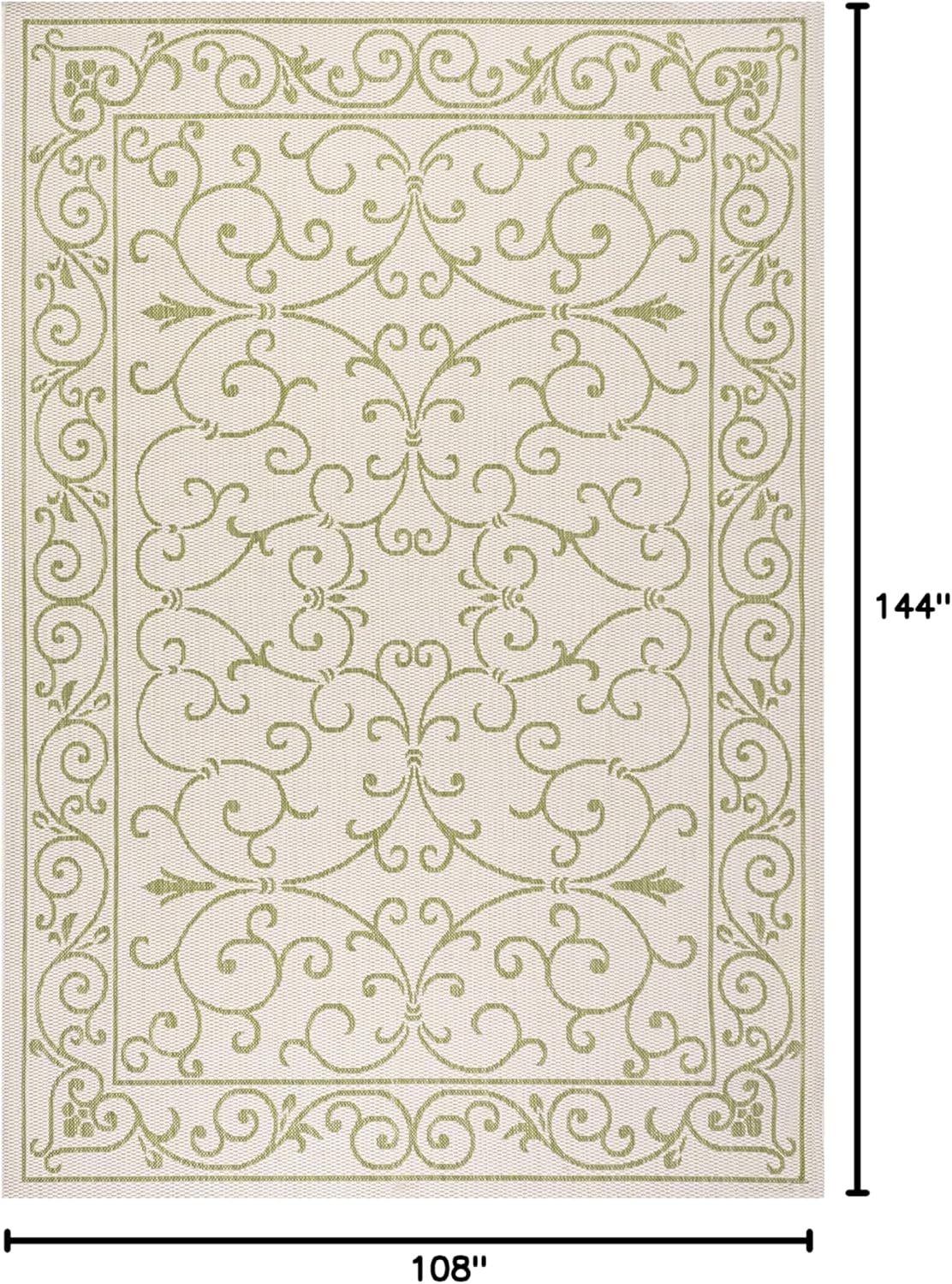 JONATHAN Y Vintage Filigree Indoor Outdoor Area Rug 9X12 Cream/Green, Charleston Textured Weave for