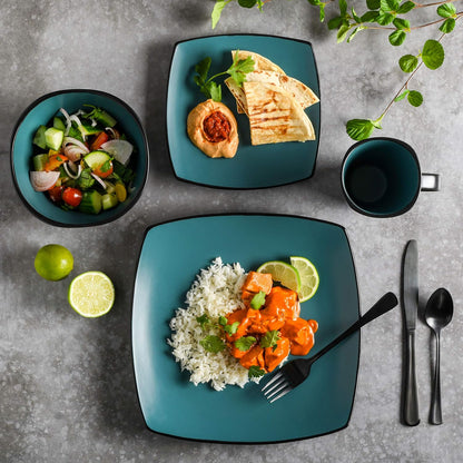Gibson Elite Soho Lounge Square Reactive Glaze Stoneware Dinnerware Set, Service for 4 (16pc)