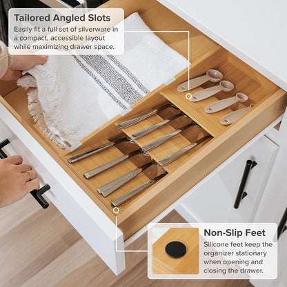 Premium Cutlery, Flatware, and Silverware Drawer Organizer – Slanted 3-Compartment Design with