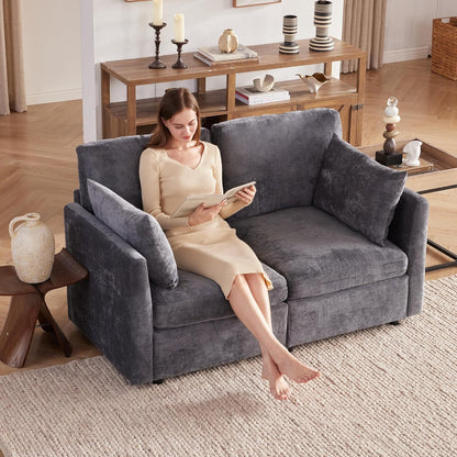 Tbfit 59" Loveseat Sofa, Chenille Small Sofa Couch, Love Seat with 2 Pillows for Small Space