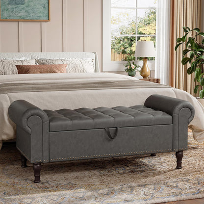 Storage Bench for Bedroom, 51" Full Queen Storage Bench, Upholstered Bedroom Bench with Rolled Arms