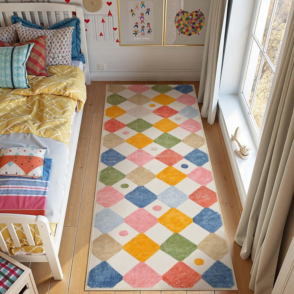 jinchan Runner Rug 2x5 Kids Hallway Washable Rug Indoor Soft Non Slip Modern Diamond Carpet for