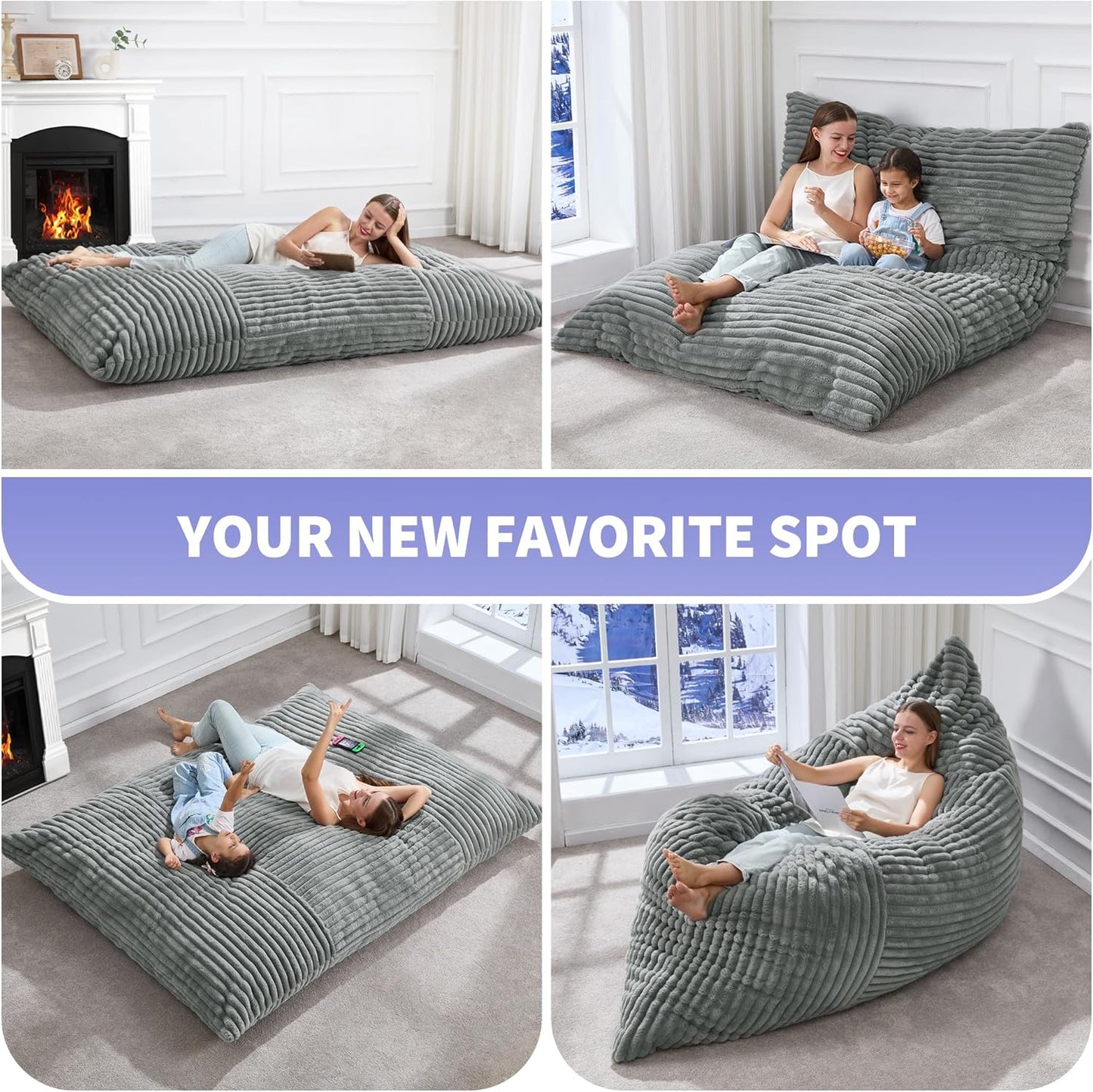 Hobestluk 3 in 1 Bean Bag Chair Giant Bean Bag Chairs Convertible Bean Bag Floor Cushion with