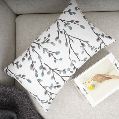 YOUR SMILE Classical Embroidery Jacquard Farmhouse Oblong Rectangle Chenille Teal Leaf Decorative