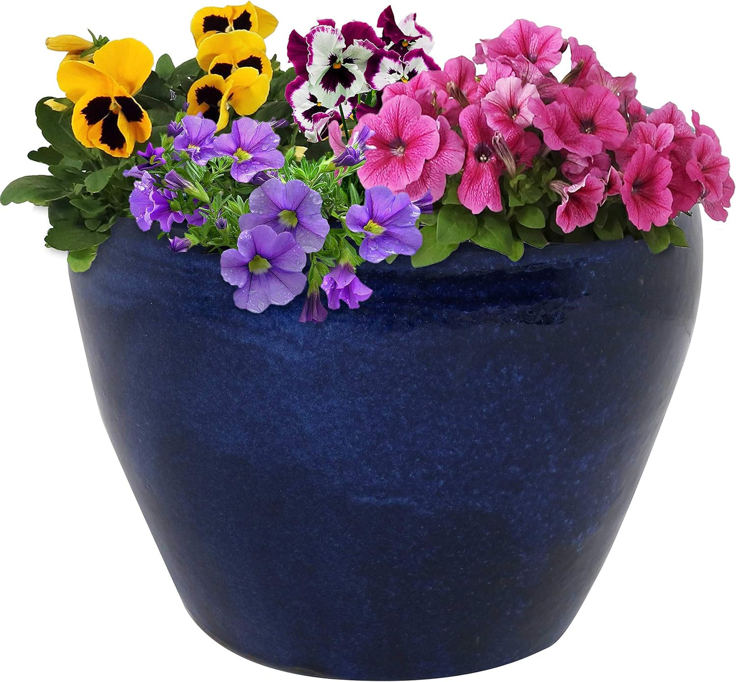 Sunnydaze Chalet Large Ceramic Plant Pot - Round Outdoor Glazed Ceramic Planter Pot with Drainage
