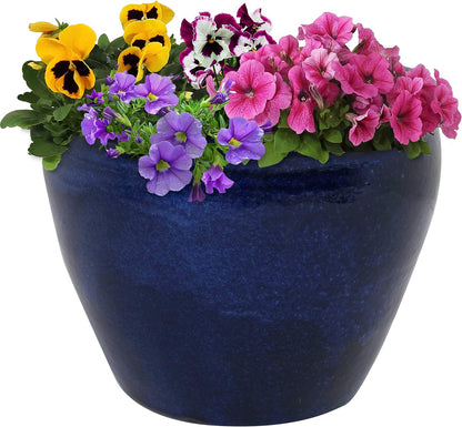 Sunnydaze Chalet Large Ceramic Plant Pot - Round Outdoor Glazed Ceramic Planter Pot with Drainage