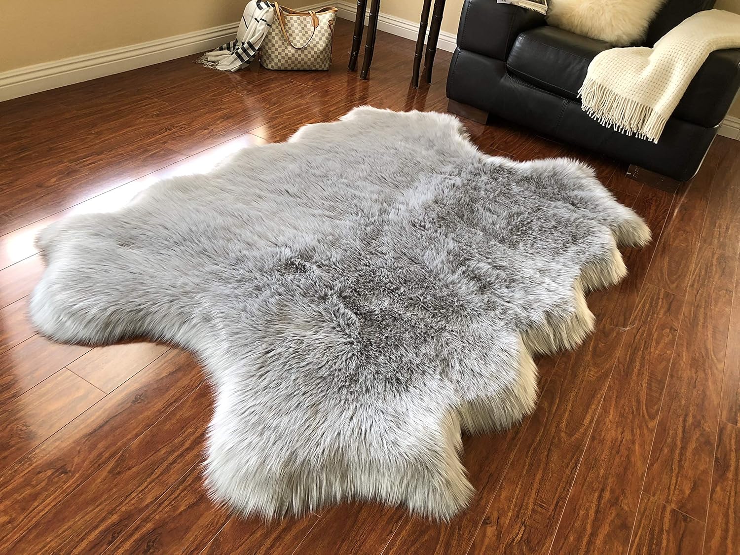 LAMBZY Faux Sheepskin Hypoallergenic Free Shape Silky Shag Rug, Luxury Shaggy Silky Plush Carpet