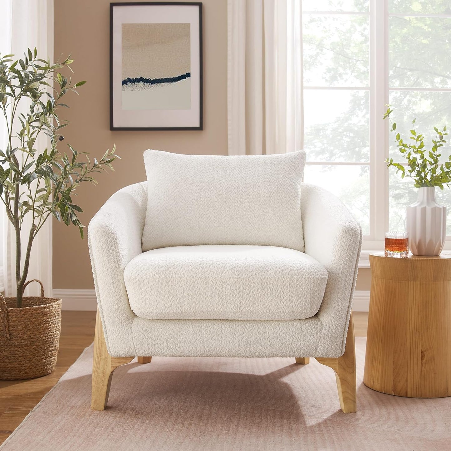 Accent Chair 31" Oversized Reading Chair Comfy Upholstered Boucle Lounge Armchair, Modern Living