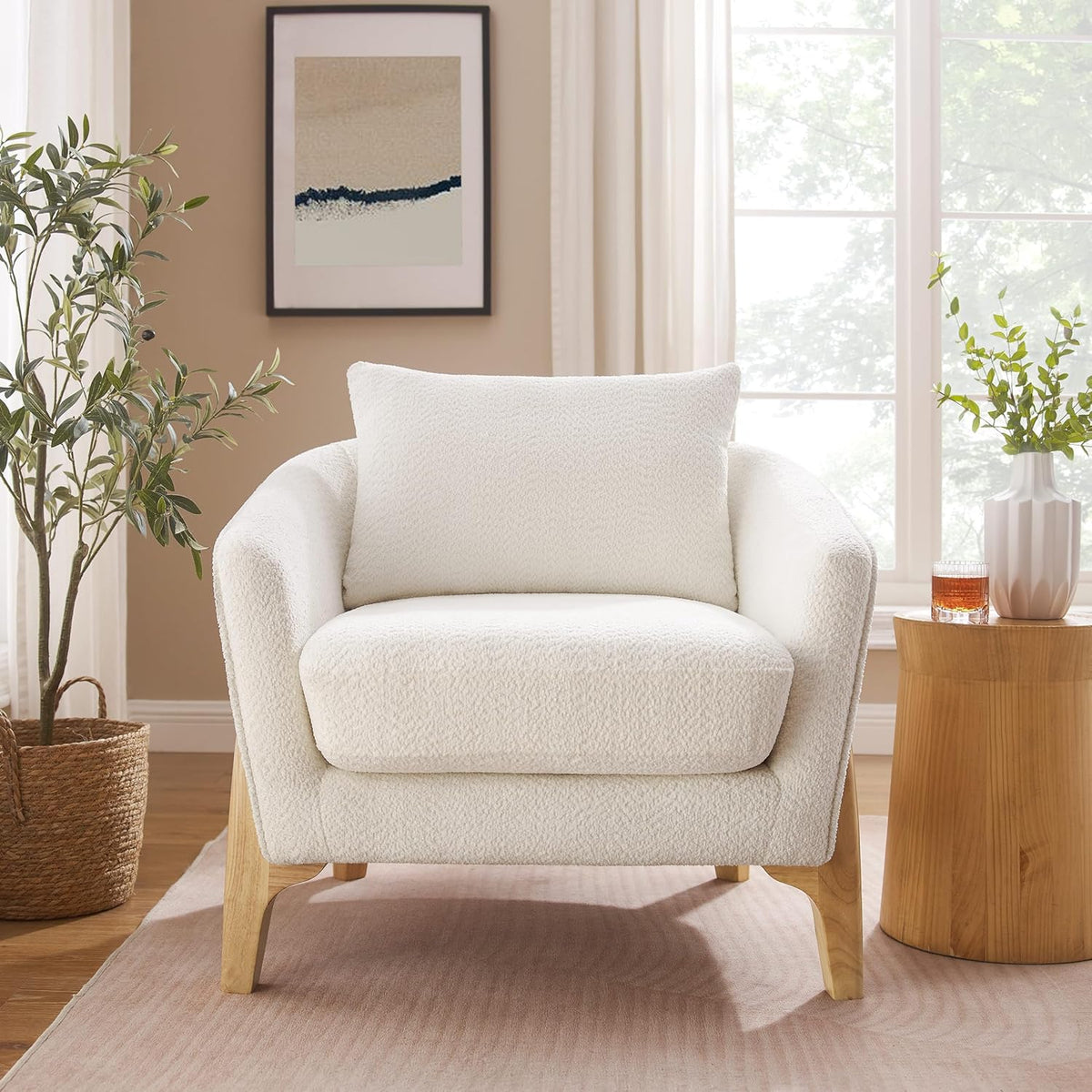 Accent Chair 31" Oversized Reading Chair Comfy Upholstered Boucle Lounge Armchair, Modern Living