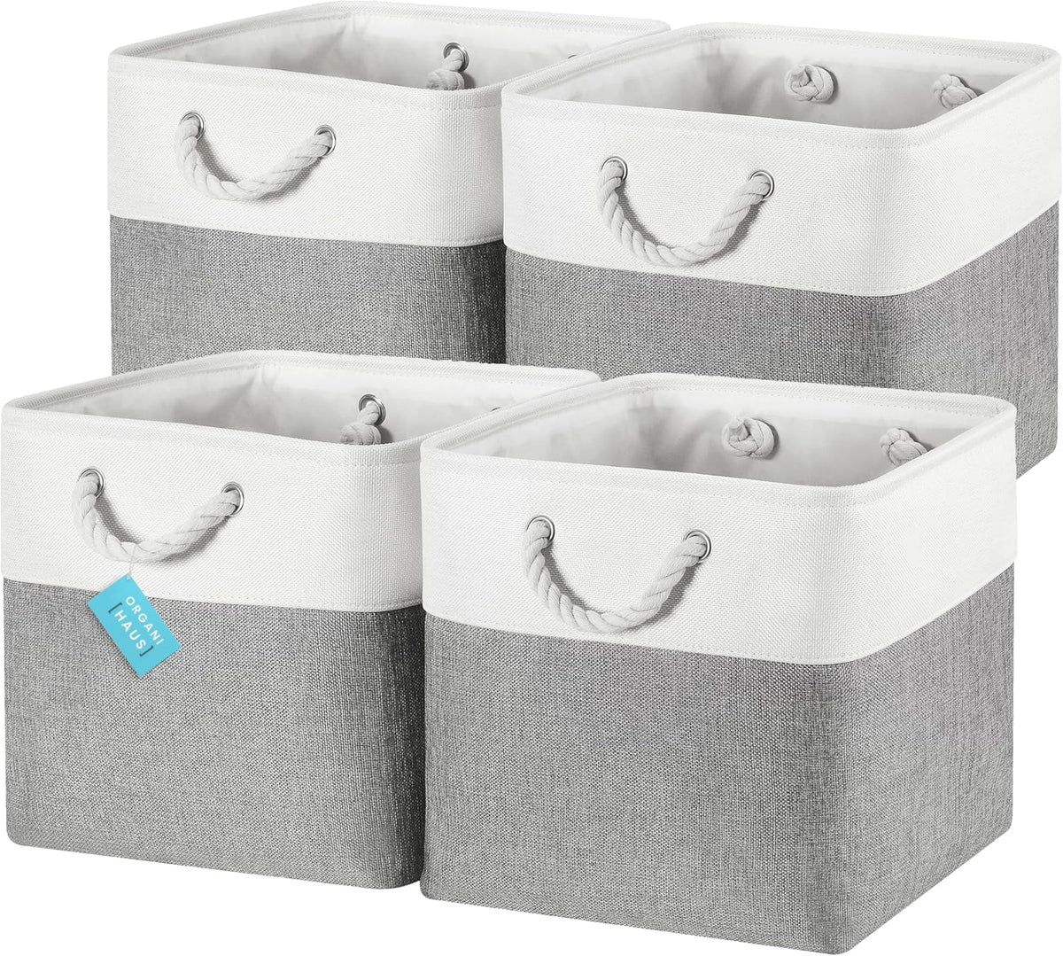 OrganiHaus 13x13 Cube Storage Bins 4 Pack, Foldable Cube Storage Organizer w/ Rope Handles