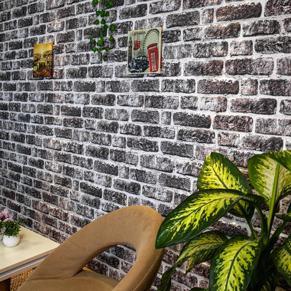 Dundee Deco 3D Wall Panels Faux Brick - Cladding, Charcoal White Stone Look Wall Paneling