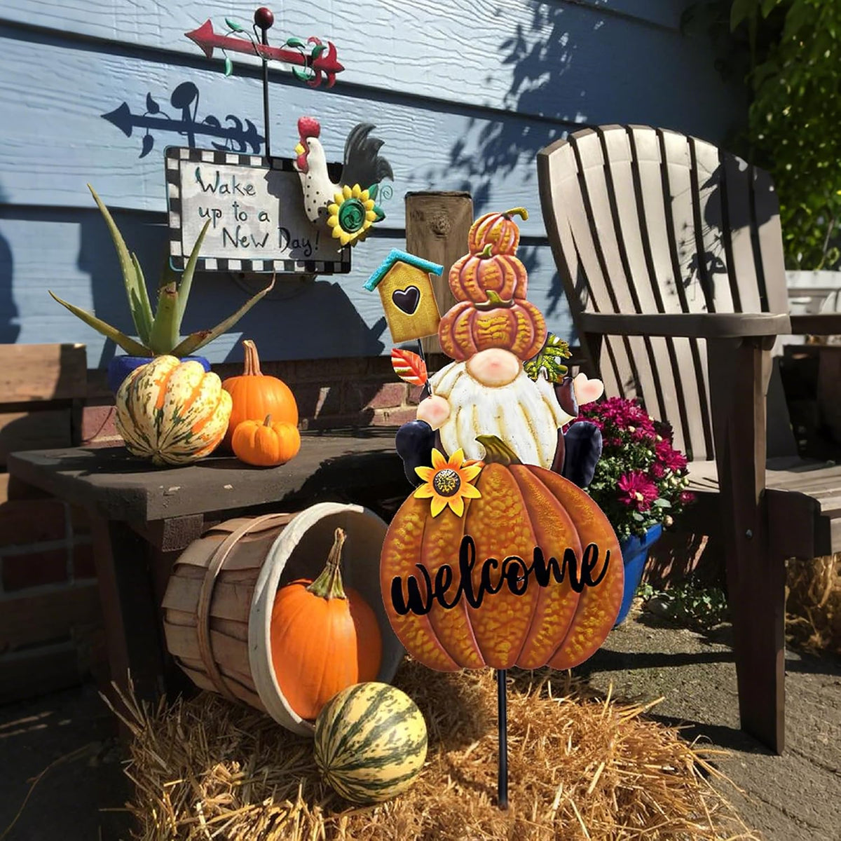 TERESA'S COLLECTIONS Fall Gnome Pumpkin Decorations for Outdoor Home, Metal Fall Decor Welcome