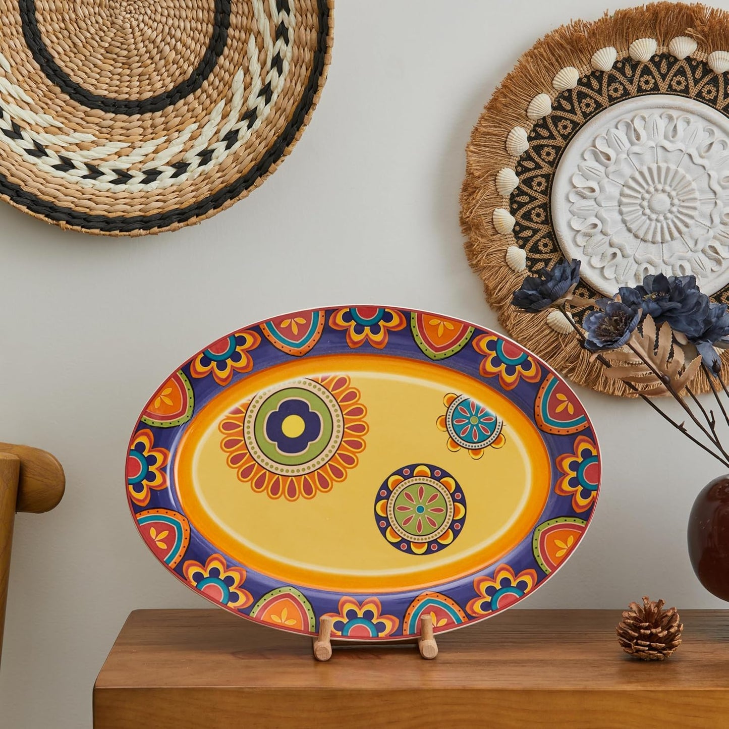 Bico Tunisian 16 plus 14 inch Oval Platters Set, Set of 2, Microwave and Dishwasher Safe, for