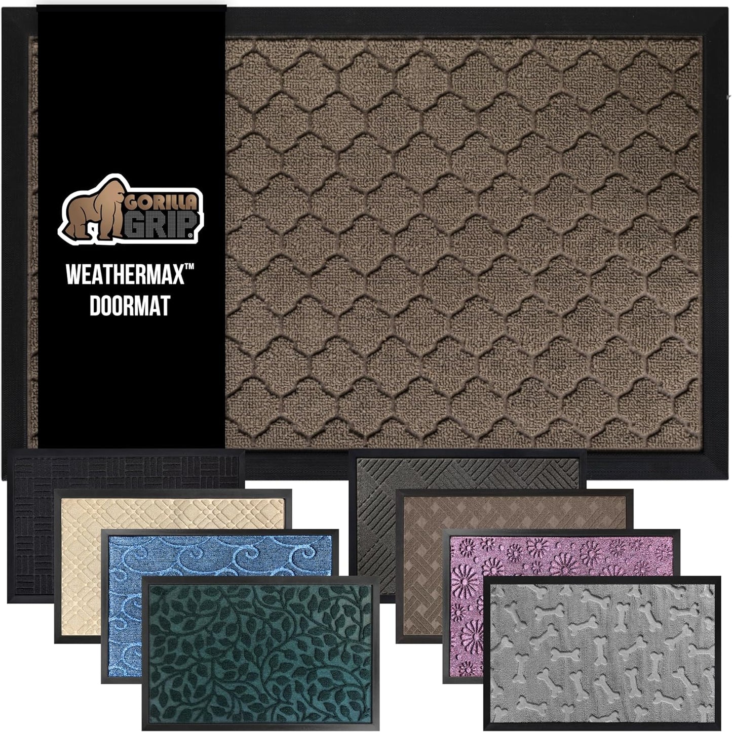 GORILLA GRIP 100% Waterproof All-Season WeatherMax Doormat, 47x35, US Designed Natural Rubber