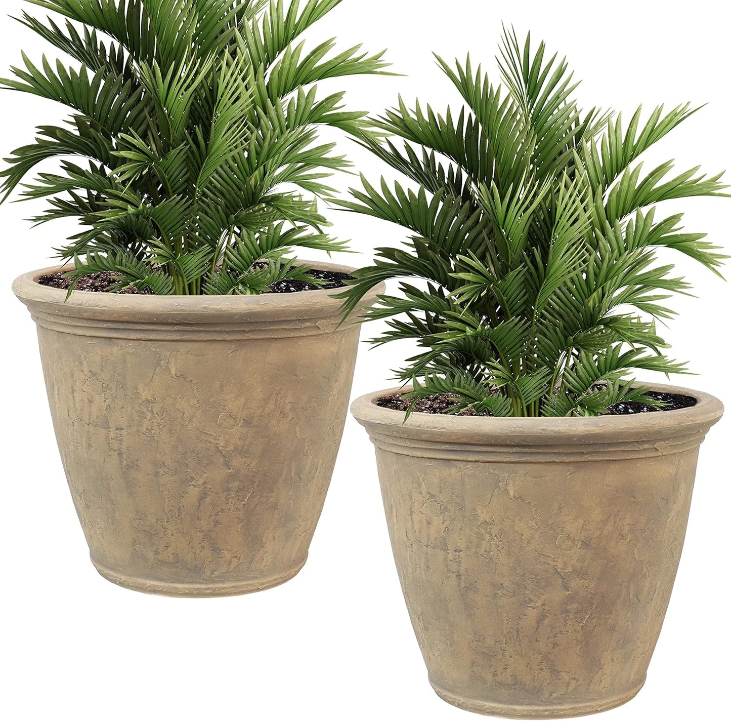 Sunnydaze 24-Inch Anjelica Large Plastic Pot for Plants - Outdoor Polyresin Round Planter with