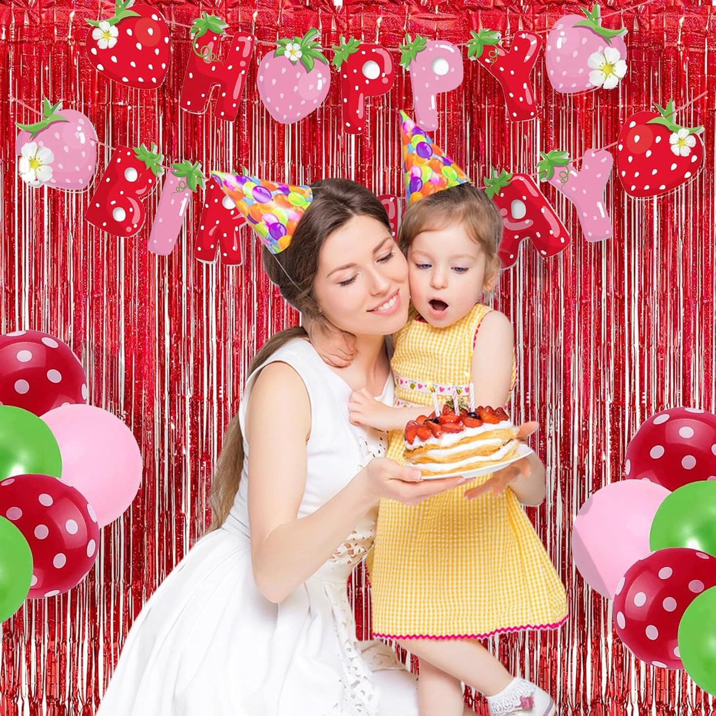 BRAVESHINE Red Tinsel Foil Fringe Curtains - 2Pcs 3.2x8.2ft Holidays Photo Booth Backdrop for