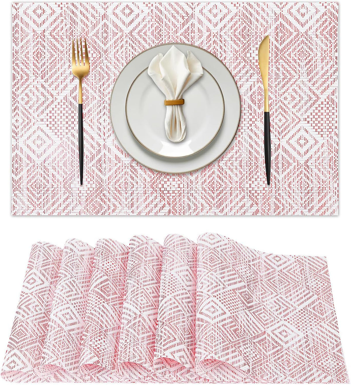 Vinyl Plastic Placemats Set of 6 Washable Heat Resistant Non-Slip Elegant Indoor Outdoor Kitchen