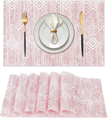 Vinyl Plastic Placemats Set of 6 Washable Heat Resistant Non-Slip Elegant Indoor Outdoor Kitchen