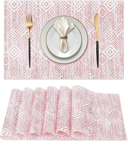Vinyl Plastic Placemats Set of 6 Washable Heat Resistant Non-Slip Elegant Indoor Outdoor Kitchen