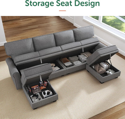 HONBAY Convertible Sectional Sofa with Storage U Shaped Sectional Couch with Reversible Chaise