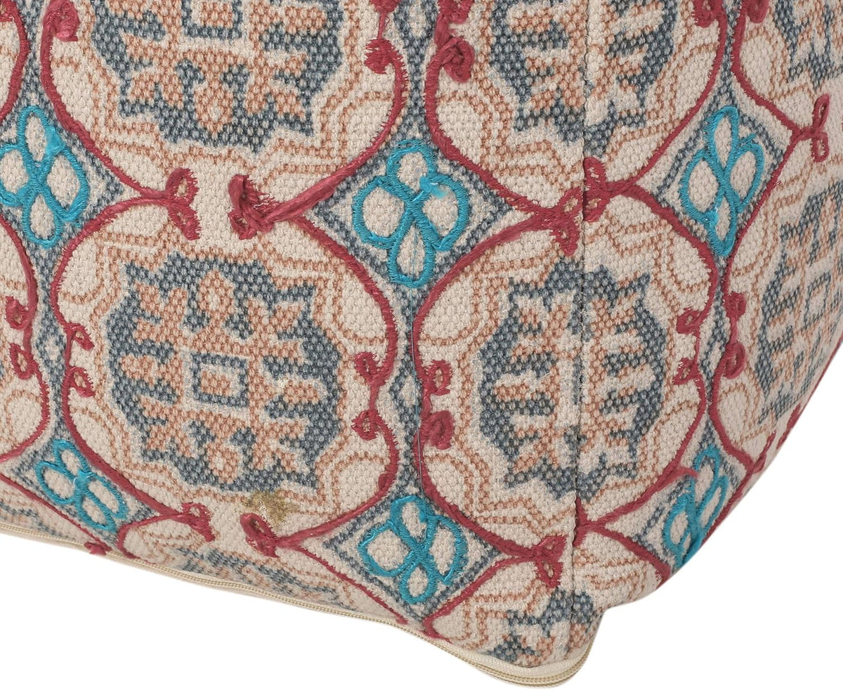 GDFStudio Boho Handmade Fabric Cube Pouf Ottoman Foot Stool - Bean Bag Floor Chair - Foot Rest