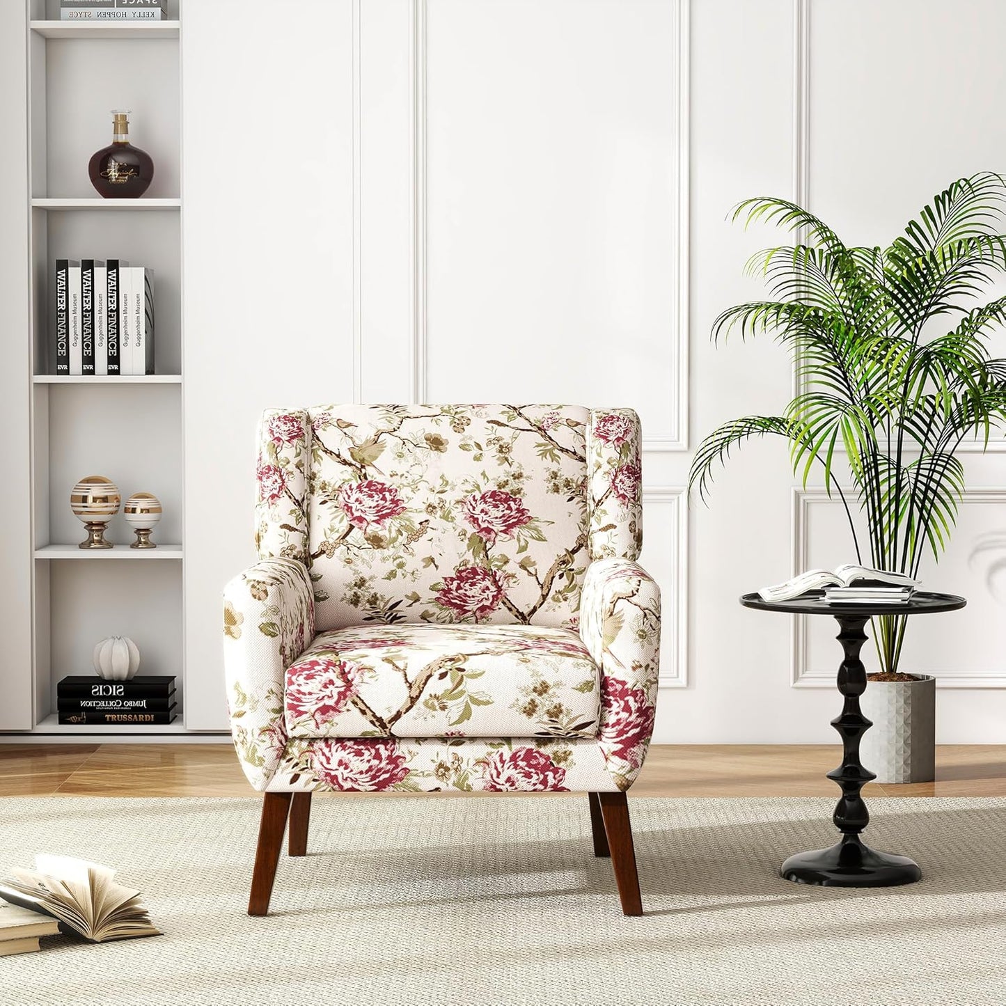 UIXE Floral Accent Chair, Modern Upholstered Armchair in Fabric for Living Room, Comfy Club Arm