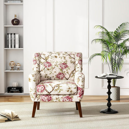 UIXE Floral Accent Chair, Modern Upholstered Armchair in Fabric for Living Room, Comfy Club Arm