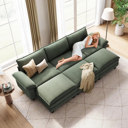 LINSY HOME Sectional Sleeper Sofa - 123'' Modular Cloud Couch Oversized Corduroy Sofa Bed with