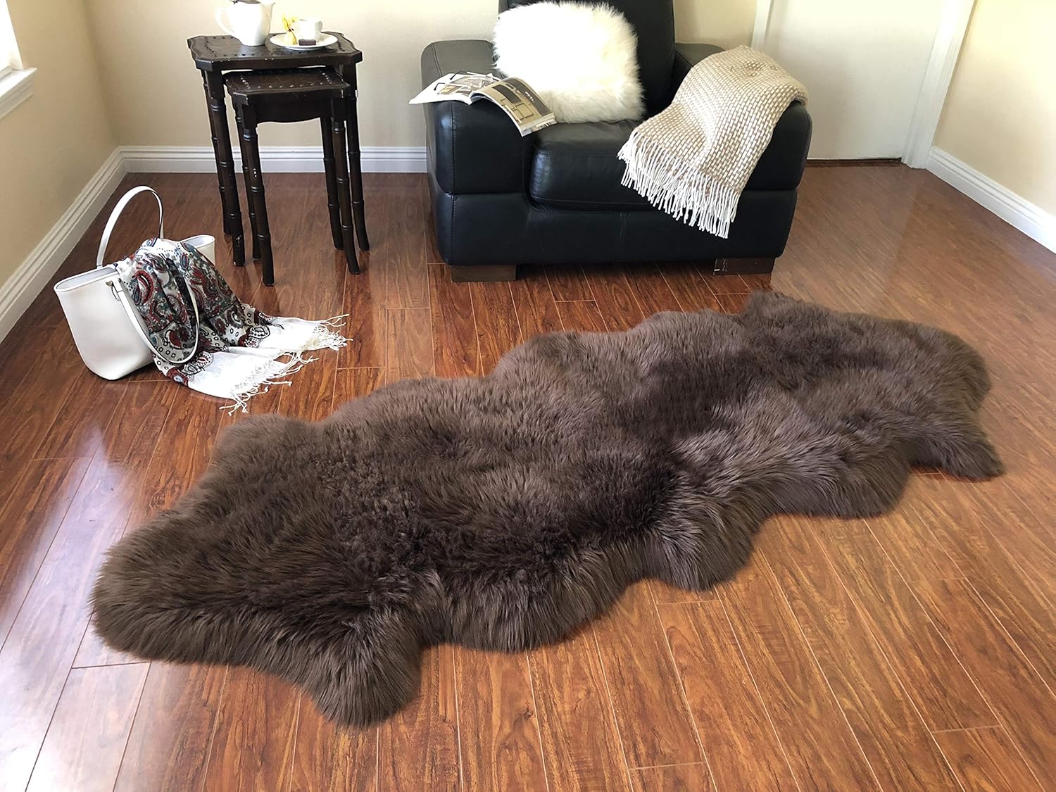 LAMBZY Faux Sheepskin Soft Hypoallergenic Free Shape Silky Shag Rug, Luxury Shaggy Silky Plush