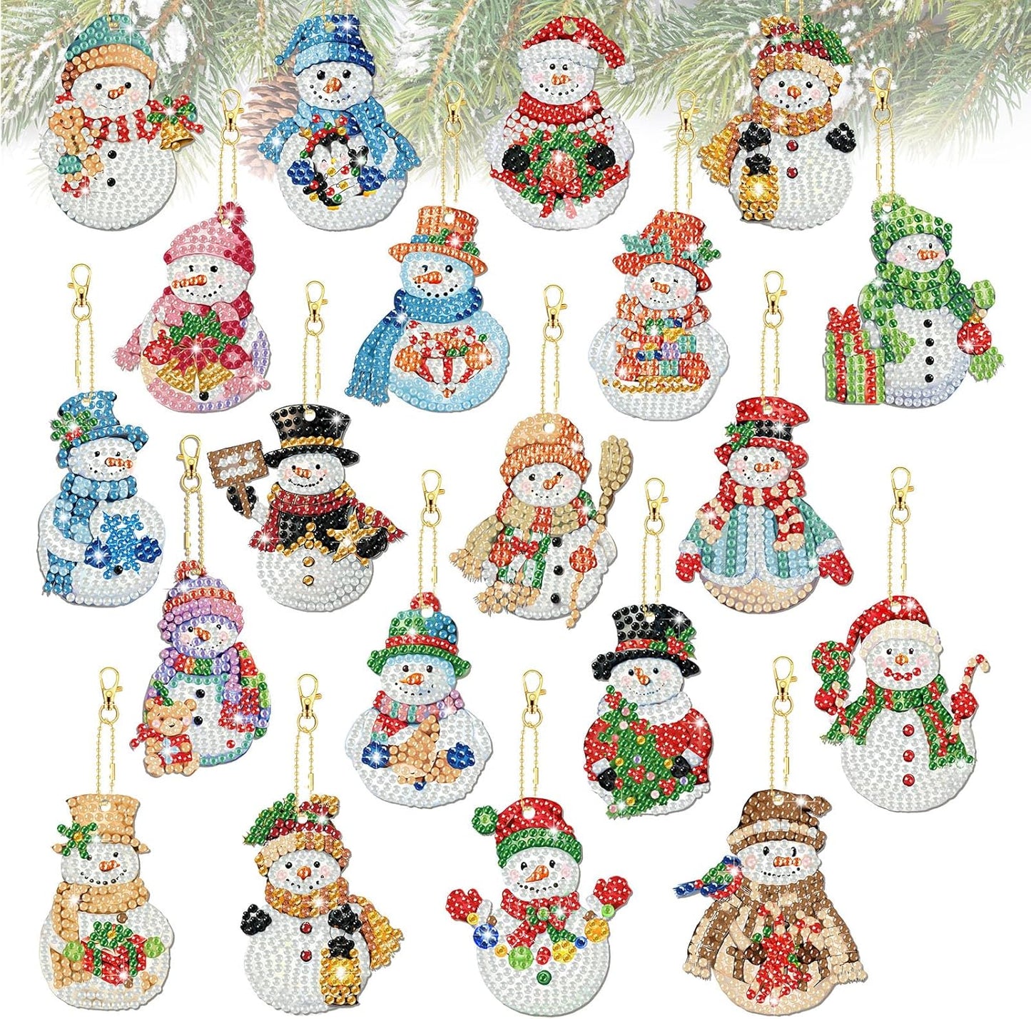 Tondiamo 20 Pcs Christmas Diamond Painting Keychain Kits 5D DIY Diamond Art Pendants Double Sided