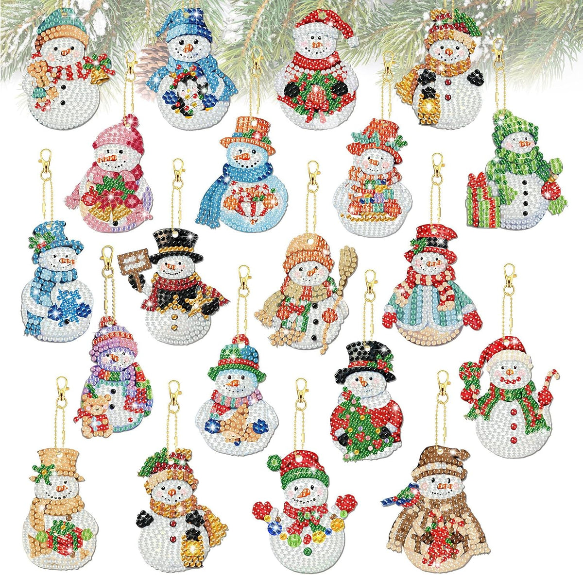 Tondiamo 20 Pcs Christmas Diamond Painting Keychain Kits 5D DIY Diamond Art Pendants Double Sided