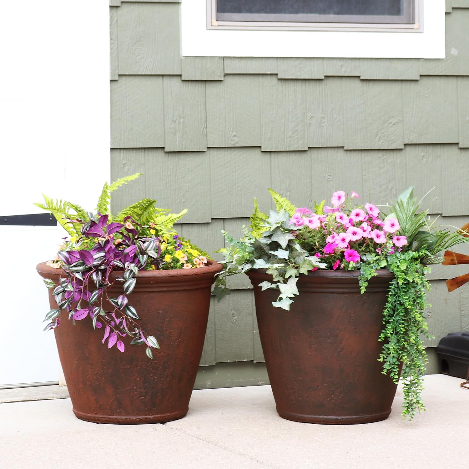Sunnydaze 24-Inch Anjelica Large Plastic Pot for Plants - Outdoor Polyresin Round Planter with