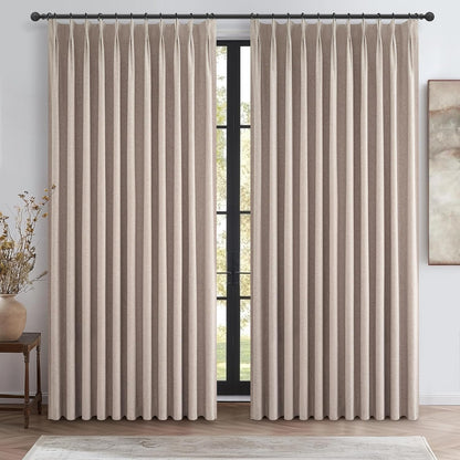 Pinch Pleated Flax Linen Blackout Extra Wide Curtain Panels for Living Room/Sliding Glass Door