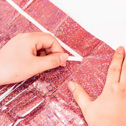 Rose Gold Tinsel Party Backdrop - GREATRIL Foil Fringe Curtain Party Photo Booth Backdrop for